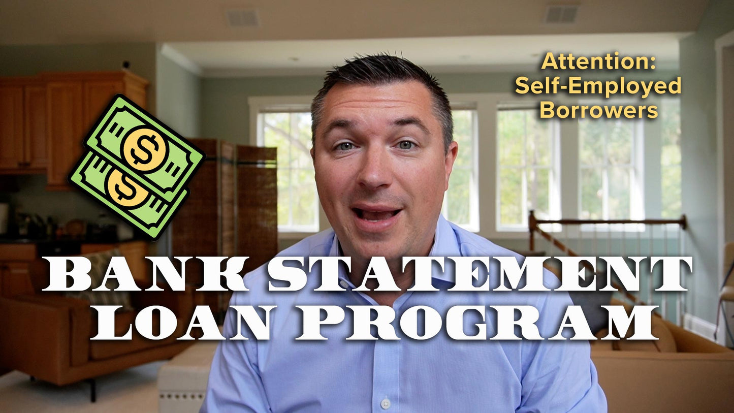 Video thumbnail - Nick Kristoff image with room in background. Text on screen about bank statement loan programs.
